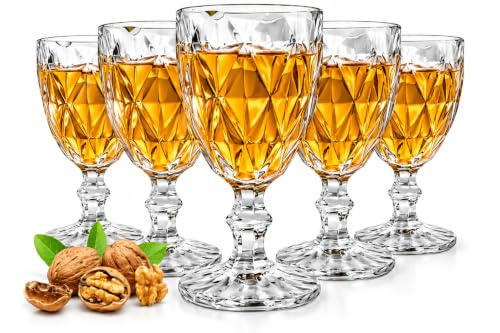 Sendez 6 Weingläser mit Schliff 300 ml auf Fuß Glas Reliefdesign Rotweingläser Weißweingläser Trinkgläser Modell Gabi