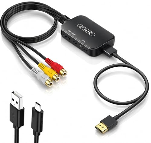 Viagkiki RCA auf HDMI Konverter, AV zu HDMI Adapter Mit Kabel, Composite Audio Video Konverter für PS1, PS2, PS3, STB, Xbox, VHS, VCR, Black-Ray DVD Players