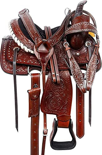 SHOWMEN CRAFT Premium Leder Western Barrel Racing Trail Reitsattel – Rutschfester Westernsattel mit natürlichem Griff, 10"