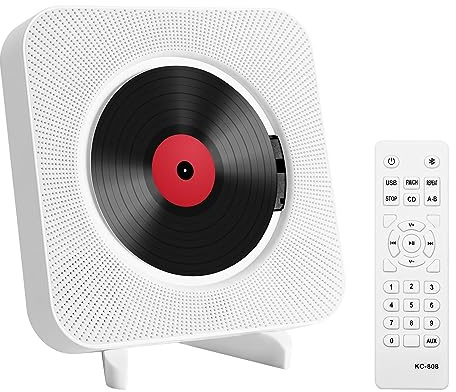 Adirigo CD Spieler mit Bluetooth Wand und Tischmontage Multifunktional Tragbarer CD Player mit HiFi-Lautsprechern Musik CD-Player Unterstützt AUX/USB für Geschenk (Weiß)
