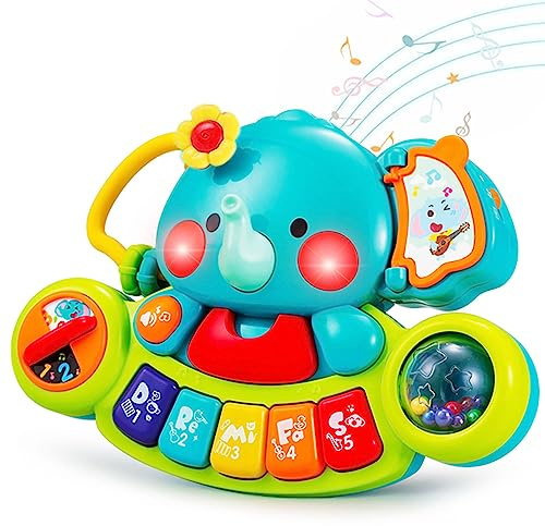 HOLA Baby Spielzeug 6 Monate Musikspielzeug, Elefant Spielzeug Klavier Motorikspielzeug mit Licht & Klang Kinder Keyboard ab 1 Jahr Mädchen Jungen Englische Version