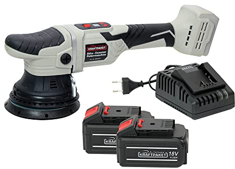 Dino KRAFTPAKET 15mm-18V Bürstenlose Akku Exzenter Poliermaschine für Auto mit 125mm Stützteller im Set mit 2 x 4Ah Akku und Ladegerät, Motor bürstenlos (Brushless Akkupoliermaschine)