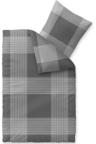 CelinaTex Touchme Biber Bettwäsche 135 x 200 cm 2teilig Baumwolle Bettbezug, Set, Bettgarnitur für Sommer und Winter, ganzjährig, pflegeleicht, Stine Karo grau anthrazit
