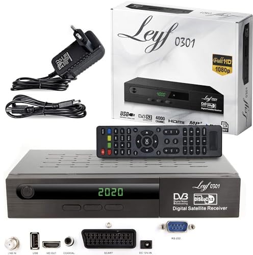 Leyf Satellite Receiver Digital Satellite Receiver (HDTV, DVB-S/DVB-S2, HDMI, SCART, 2X USB, Full HD 1080p) [Pre-Programmed for Astra, Hotbird and Türksat] + HDMI Cable