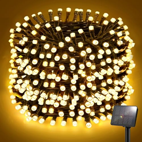 FFZZKJ Solar Lichterkette Aussen 12M 120LED Solar Lichterkette Outdoor Wetterfest 8 Modi IP65 Wasserdicht für Garten Terrasse Baum Hof Party, Warmweiß