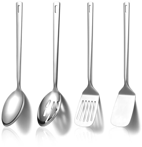 Homquen Edelstahl Küchenutensilien Set 4pcs, Kochutensilien Set, Küchenwerkzeuge Spatel Set, Kochlöffel, Home Essentials Küchengeräte Zubehör