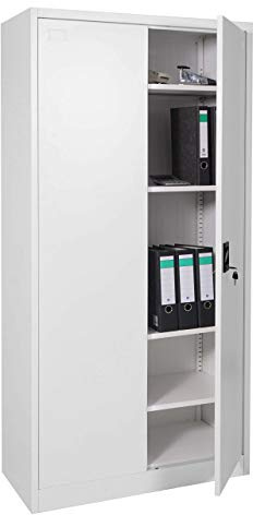 Mendler Aktenschrank HWC-H17 2 Türen abschließbar - 185x90x40cm grau | Stahlschrank, Büroschrank, Schrank, Metall