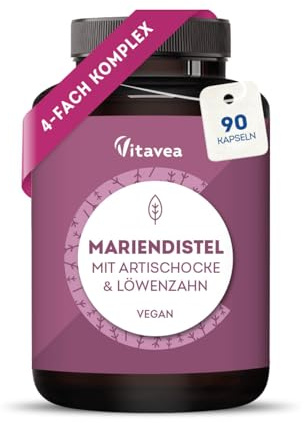 Mariendistel Artischocke Löwenzahn & Desmodium Kapseln - 4-fach Komplex - Vegan, Laborgeprüft, ohne unerwünschte Zusätze - 90 Kapseln - Vitavea