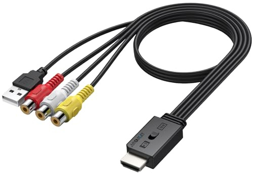 AUTOUTLET RCA auf HDMI Adapter, 16:9/4:3 Konvertierung & PAL/NTSC, 1080P Composite CVBS AV zu HDMI Adapter, Cinch Video Audio Adapter mit 20cm Weiblich-RCA-Kabel für Wii/PS1/PS2/Xbox/N64/DVD/VHS/VCR