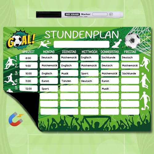 Fussball Stundenplan abwischbar inkl. Stift, Schultüte Füllung Junge | Stundenplan magnetisch, Einschulung Geschenk Jungen, Schulanfang Geschenk