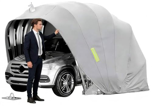 BEDCKCC Allwetterfester Carport, Mobile Edelstahl Faltgarage, Halbautomatischer Anti-Exposition-Carport, Abschließbarer, Für Pickups, Und Autos, Grau 5.9 X 2.7 X 2.45 M