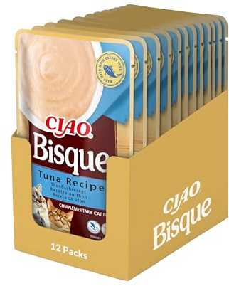 INABA Ciao Bisque Katzenfutter Nass Ohne Getreide und Zucker, Kalorienarm mit 30% Thunfisch, Keine Nebenerzeugnisse, Cremige Paste und Leckere Katzensuppe mit Hochwertigen Zutaten 40 g (12er Pack)