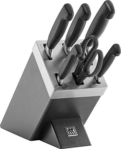 ZWILLING Vier Sterne Selbstschärfender Messerblock, Made in Germany | 7-teilig, Rostfreier Spezialstahl, Grau