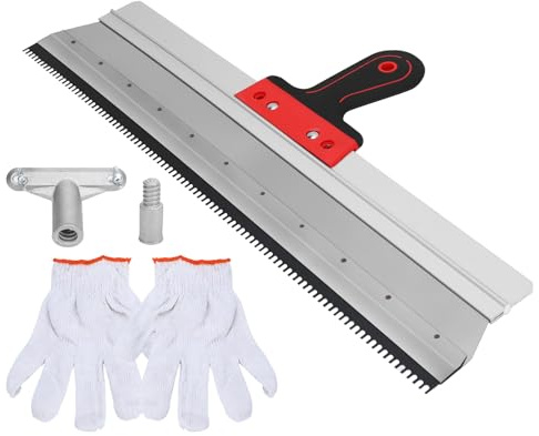 Flächenspachtel 560mm Trapezzahnung, Edelstahl Zahnspachtel mit Softgriff, Verlängern Griff Unterstützung Zubehör, rostbeständig, 56cm breit, für Bodenbeschichtungsverbindungen