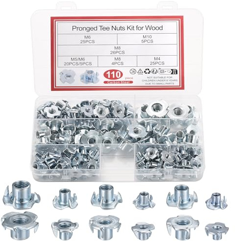 110 Stk Einschlagmuttern M4 M5 M6 M8 M10, Vier-Prong Nüsse Einschlagspitzen, Verzinktem Kohlenstoffstahl Nüsse für Möbel, Holzbearbeitung, Handwerker Sortiment Schrauben Kits