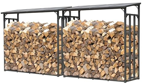 QUICK STAR Set 2 Stück Metall Kaminholzregal Außen 185 x 70 x 185 cm, Pro - 40 mm Stahlprofil, Anthrazit, Wetterfest, Kapazität 4,6 m³ (7 SRM)