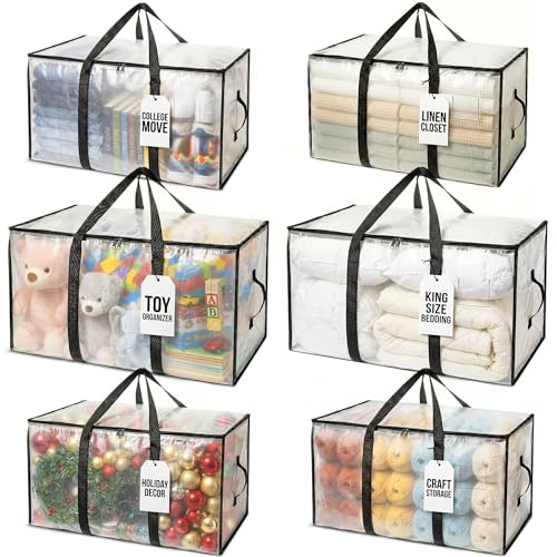 ClearSpace Übergroße Umzugstaschen oder Aufbewahrungstasche, große Umzugskartons mit Rucksackgurten, Reißverschlüssen und Griffen, robuste Packtaschen für Umzug, Studentenwohnheim, Reisen, 6er-Pack