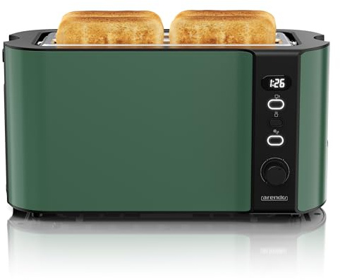 Arendo - Edelstahl Toaster Langschlitz 4 Scheiben - Defrost Funktion - wärmeisolierendes Gehäuse - mit integrierten Brötchenaufsatz - 1500W - Krümelschublade - Display mit Restzeitanzeige