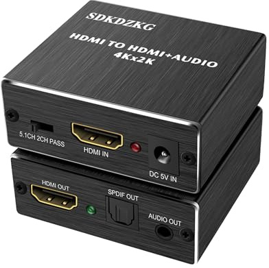SDKDZKG 4K x 2K HDMI Audio Extraktor Splitter, HDMI und Optisch TOSLINK SPDIF Audio Konverter Adapter mit 3,5mm Stereo Audio Splitter Adapter, Schwarz SDK-A78