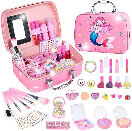 Schminkkoffer Mädchen, Kinderschminke Set Mädchen Waschbar Schminke Kinder Makeup Set Kinder Schminkset Spielzeug Weihnachts Geburtstags Geschenke für 3 4 5 6 7 8 9 10 11 Jahre
