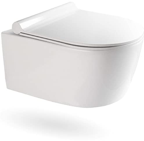 VILSTEIN® Hänge-WC Spülrandlos – Wand WC Komplettset mit WC-Sitz & Absenkautomatik – Spülrandlose Toilette mit Nano-Beschichtung – D-Form Tiefspüler 50x36 cm