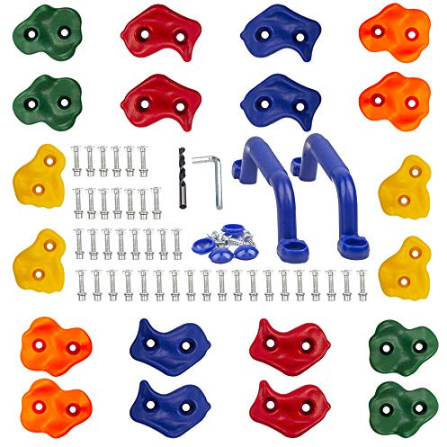 KINSPORY Klettersteine Kinder, Klettergriffe Kinder 20 Stück Schweinenasen Kletterset, Climbing Hold, Kommt mit blauem Griff und Befestigungsmaterial