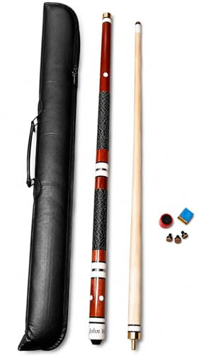 John West Pool Billardqueue Premium-Set – Queue in 4 Längen nutzbar 145/133/125/112 cm, mit Tasche, Ersatzleder, Kreide & Queuespitzentrimmer