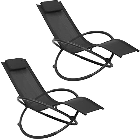 WOLTU 2er Schaukelliege Outdoor, Klappbar, mit Kopfstütze Armlehnen | Relaxliege, Schwingliege für Garten Balkon Terrasse, Schwarz
