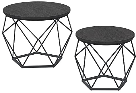 VASAGLE Couchtisch rund, 2er Set, abnehmbare Tischplatte | Wohnzimmertisch, Beistelltisch für Wohnzimmer, Anthrazitgrau, Mattschwarz, ISLAND Kollektion LET040B22