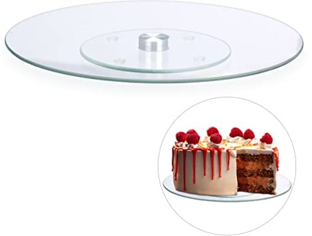 Relaxdays Tortenplatte, 360º drehbar, ∅ 30 cm, zum Servieren & Dekorieren, Kuchen, runder Drehteller, Glas, transparent, 1 Stück