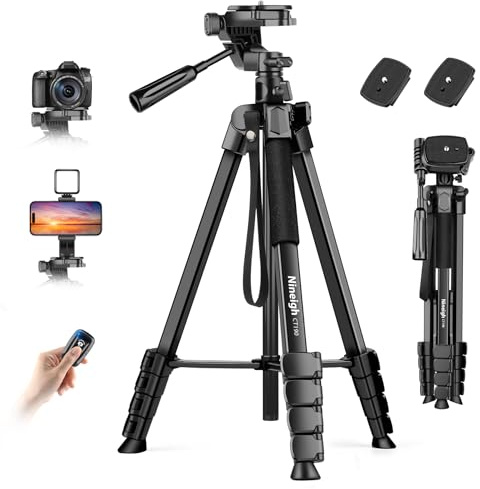 Nineigh Kamera Handy Stativ, 190cm Horizontal Stativ for Smartphone mit Fernauslöser, Leichtes Aluminium Camera Tripod mit 3 Wege Kopf, Fotostativ Kamera Reise für iPhone/Samsung/Huawei/DSLR