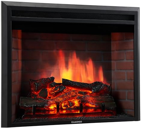 KAMINIO Elektrokamin Luca - Elektrischer Einbaukamin mit Heizung, 3D-Flammeneffekt, 12 Flammenfarben, Fernbedienung (23 Zoll)