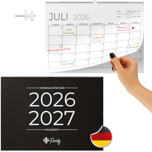 Finoly Wandkalender 2026 2027 auf Deutsch von Januar 2026 Juni 2027 (18 Monate) | Kalender 2026 Wand für Zuhause Büro | 2026 Wandkalender Ideal als Familien- oder Paarkalender