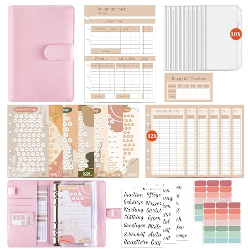 FUHOMI A6 Binder Budget Planner Deutsch - Sparchallenge Budgetplaner, Finanzplaner Haushaltsbuch, Geld Organizer, Sparbuch für Geld mit Umschlagmethode