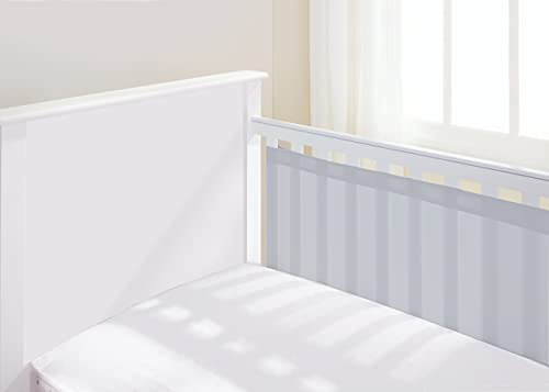 AirflowBaby Essential 2 mm atmungsaktives Netzfutter für Kinderbetten mit 120 x 60 cm oder 140 x 70 cm Matratze, grau, 35 cm hoch, 2 Seiten, nicht gepolstert, einlagige Bettumrandung,
