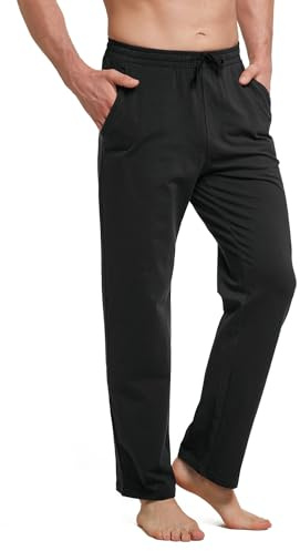baleaf Breite Jogginghose Herren Baumwolle Freizeithose Gerades Bein Sporthose Herren Lang mit Taschen Schwarz M