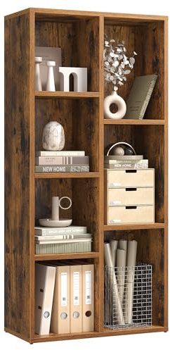 VASAGLE Bücherschrank, Bücherregal, mit 7 Fächern, Büroregal, Würfelregal, Standregal, für Wohnzimmer, Schlafzimmer, Büro, Kinderzimmer, vintagebraun LBC27BX