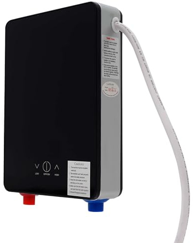 Elektronischer Durchlauferhitzer 6500W 220V mit LED Panel Druckloser Klein-Durchlauferhitzer mit Warmwasser bis 55 °C IPX24 (Schwarz)