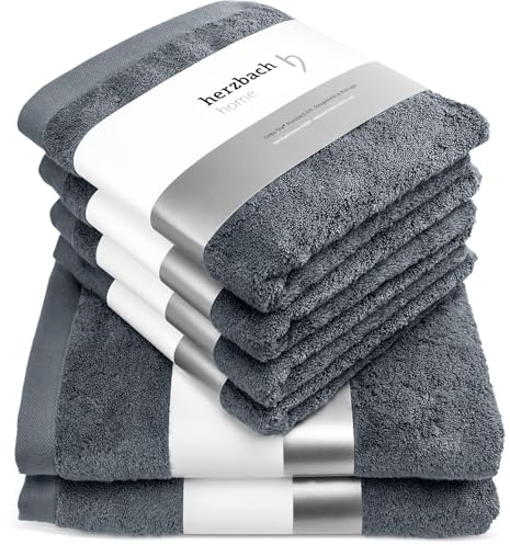 herzbach home Premium Handtücher-Set 100% Baumwolle - weich & saugstark - Anthrazit