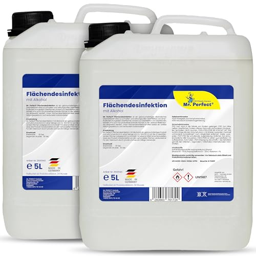 Mr. Perfect® alkoholisches Flächendesinfektionsmittel 2x5L - Hochwirksame Flächendesinfektion mit Alkohol - Ideales Desinfektionsmittel für alle glatten Oberflächen