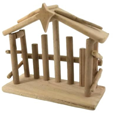 Super Idee Krippenstall Leere Hütte für Krippe Holzkrippe mit Stern Weihnachtskrippe aus Treibholz Weihnachtsdeko Geschenkidee Weihnachten 32 x 11,5 x 25 cm