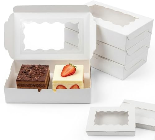 Jiaoshou Pan 20 Stück Keksschachtel mit Sichtfenster, 18x11x3.8cm Gebäckkarton, Geschenkbox mit Fenster, Leere Pralinenschachtel für Plätzchen und Bäckerei (Weiß)