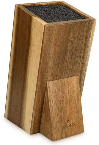 Navaris Universal Messerblock aus Holz - Messerblock Ohne Messer Akazienholz - Messerhalter mit Borsteneinsatz - Messer Block leer - Messerständer - Knife Block