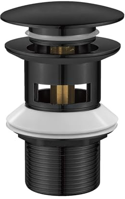 Ibergrif M20502B Pop-Up Ablaufgarnitur mit Überlauf, Schwarz, 41–50 mm | Ablaufventil aus Messing mit Klickverschluss für Waschbecken mit Überlauf und 41–50 mm Ablauföffnung