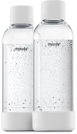 Mysoda: Wasserflasche für Wassersprudler, BPA-freies Plastik, mit Quick-Lock Schnellverschluss, Details aus Holzkomposit, 2 x 1L - Weiß