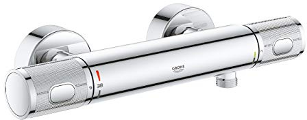 GROHE Precision Feel, Duscharmatur, wassersparend (Thermostat hält Temperatur konstant, Mischbatterie mit kühler Oberfläche, Sicherheitssperre 38°C, Anti-Rutsch Griffe, mit 3in1 Tool), chrom, 34790000