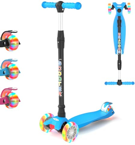 KORIMEFA Scooter Kinder Roller, Dreiradscooter mit PU Räder, Leuchtenden Räder, Faltbarer Höhenverstellbarer KinderRoller, Leicht Belastbarkeit bis 60 kg, ab 3-12 Jahre Junge Mädchen (Blau)