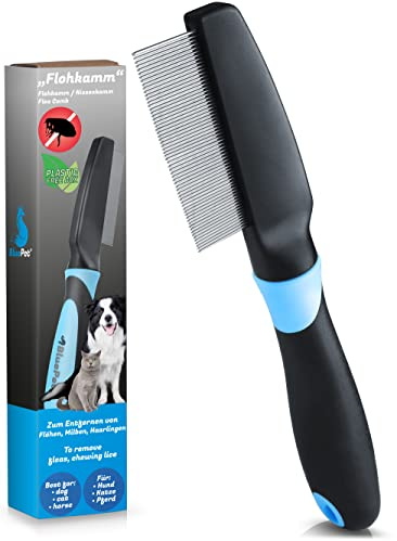 BluePet Flohkamm & Läusekamm für Hunde & Katzen, Hundekamm, Nissenkamm | Robuster Flohkamm für Hunde & Katzen. Flöhe, Läuse & Zecken schonend entfernen. Extra sanft durch abgerundete Zinken.