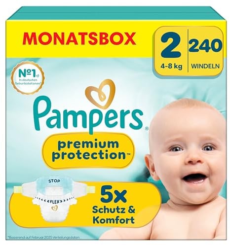 Pampers Premium Protection Größe 2, 240 Windeln, 4kg-8kg, unser Nr. 1 Haut- und Auslaufschutz