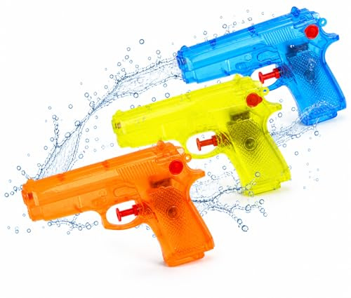 3er Wasserpistolen Set - ca. 12 cm mit großer Reichweite Wasserspritzpistole Spritzpistole klein mini für Kinder